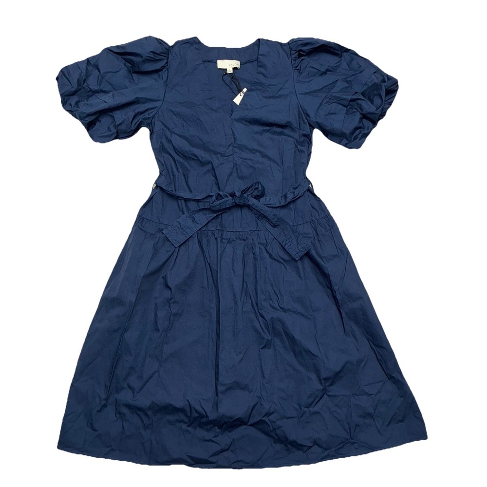 Pinch Dress S Navy Puff Sleeve V Neck Belted Fit And‎ Flare NEW *defect